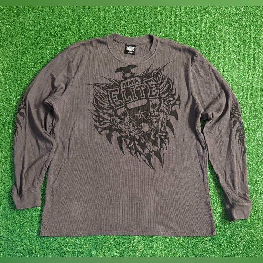 Vintage MMA Elite Shirt Mens 2XL Gothic Cross Skull Long Sleeve Thermal